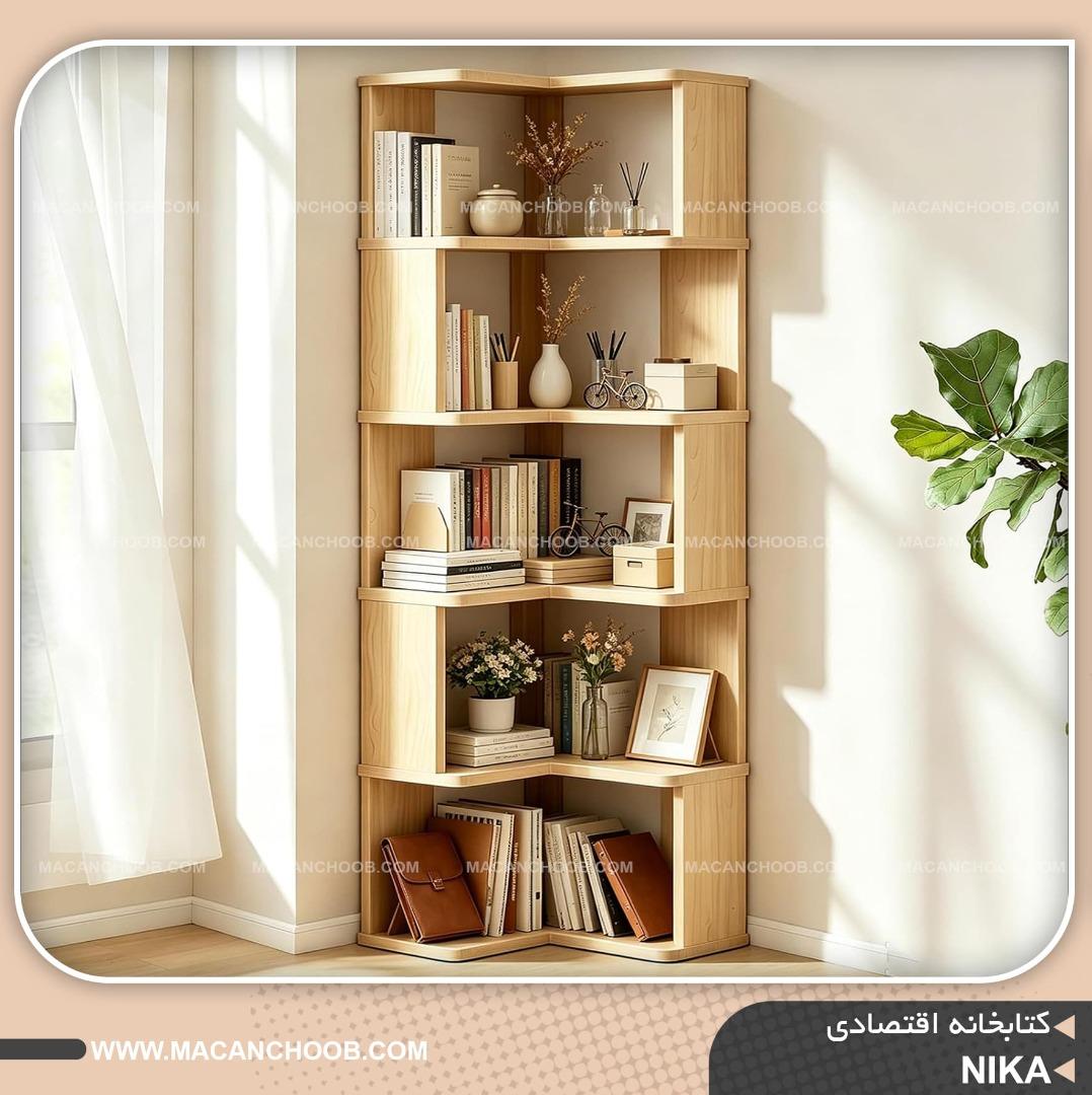 قفسه کتاب گوشه ای 6 طبقه لبه کرو شده مدل NIKA